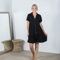 Paula Tiered Shirt Dress Black - ONLINE ONLY