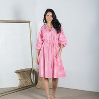 Penny Lane Linen Dress Berry Check - ONLINE ONLY
