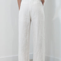 Pleat Front Linen Pants White - ONLINE ONLY