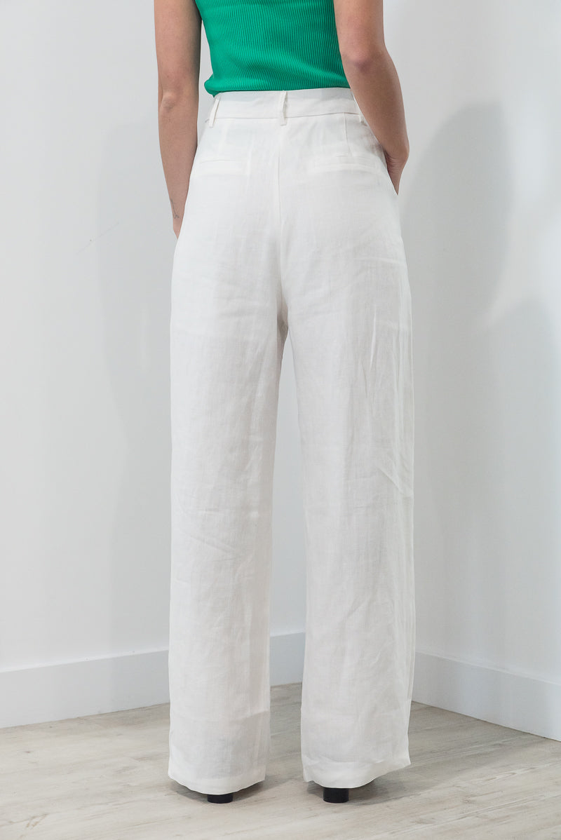 Pleat Front Linen Pants White - ONLINE ONLY