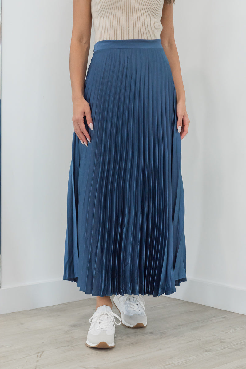 Satin Pleat Skirt Blue - ONLINE ONLY