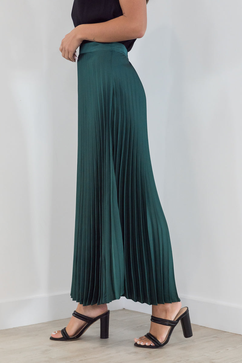 Satin Pleat Skirt Green - ONLINE ONLY