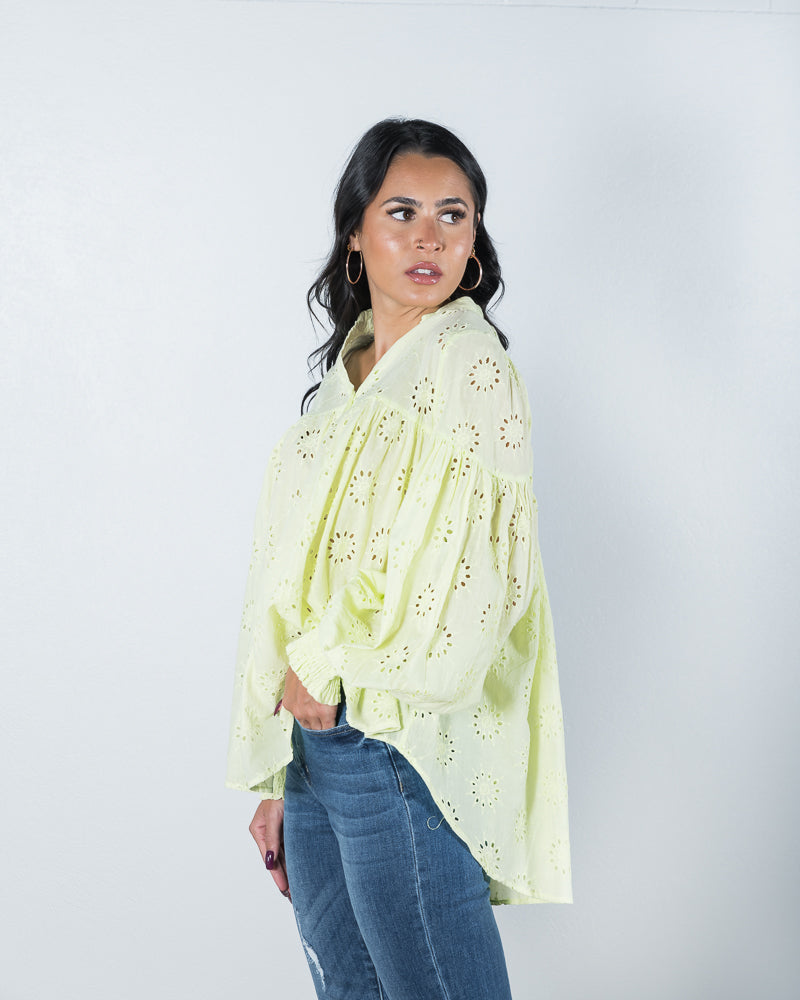 Stacey Broderie Top Lime