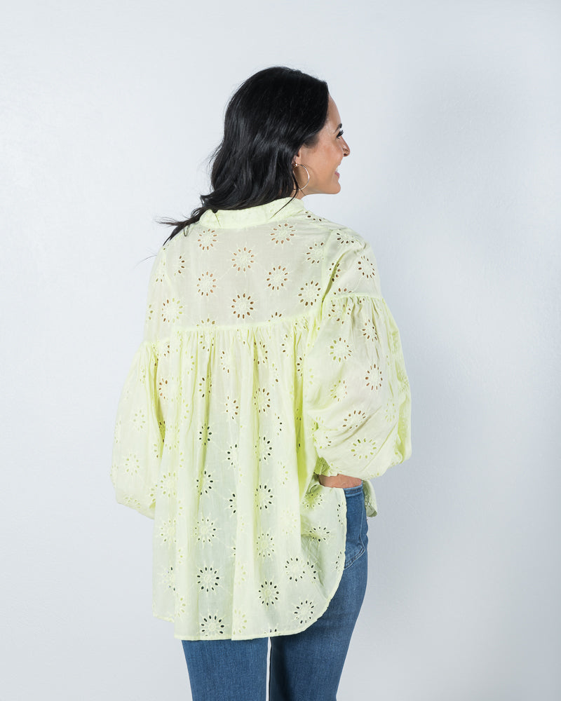 Stacey Broderie Top Lime