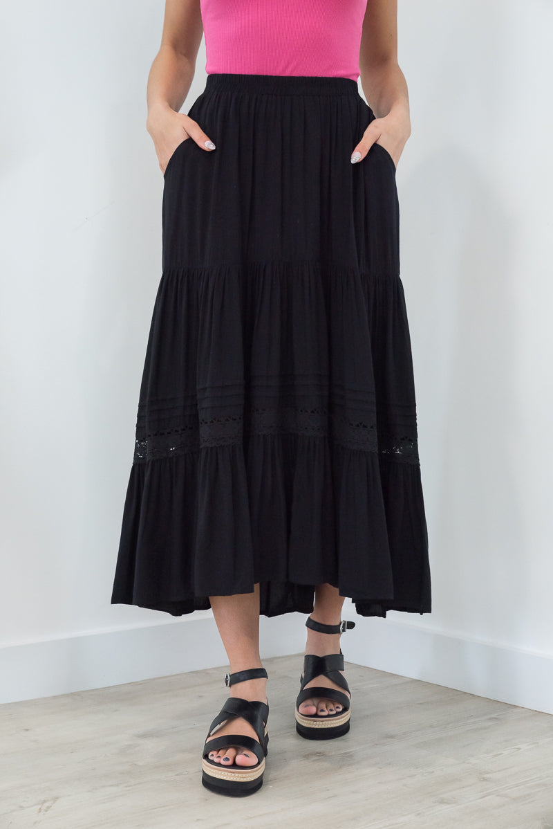 Tiered Boho Skirt Black - ONLINE ONLY