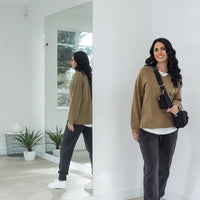 Shop One Ten Willow V Neck Raglan Sleeve Sweater in Olive at Mojo