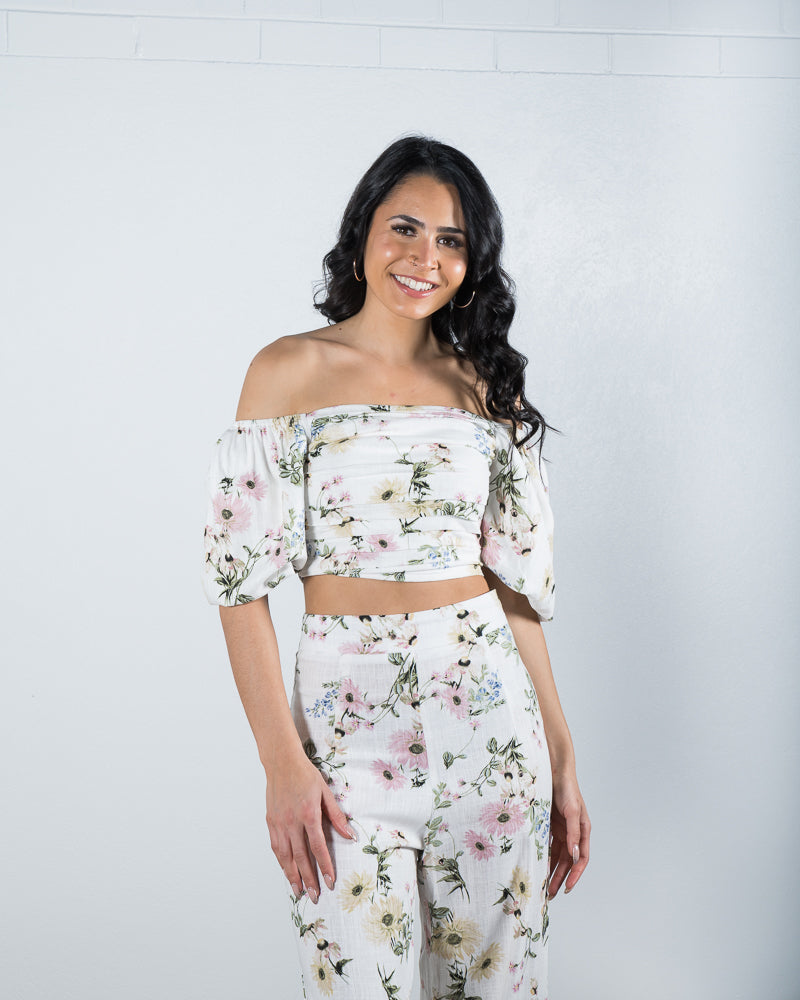Verena Puff Sleeve Top White Floral - ONLINE ONLY