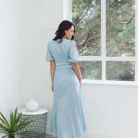 Shop Linen Blend Verity Midi Dress in Blue at Mojo 