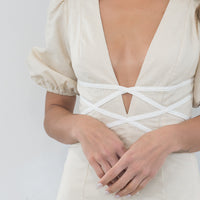 Verity Ribbon Detail Midi Dress Cream - ONLINE ONLY